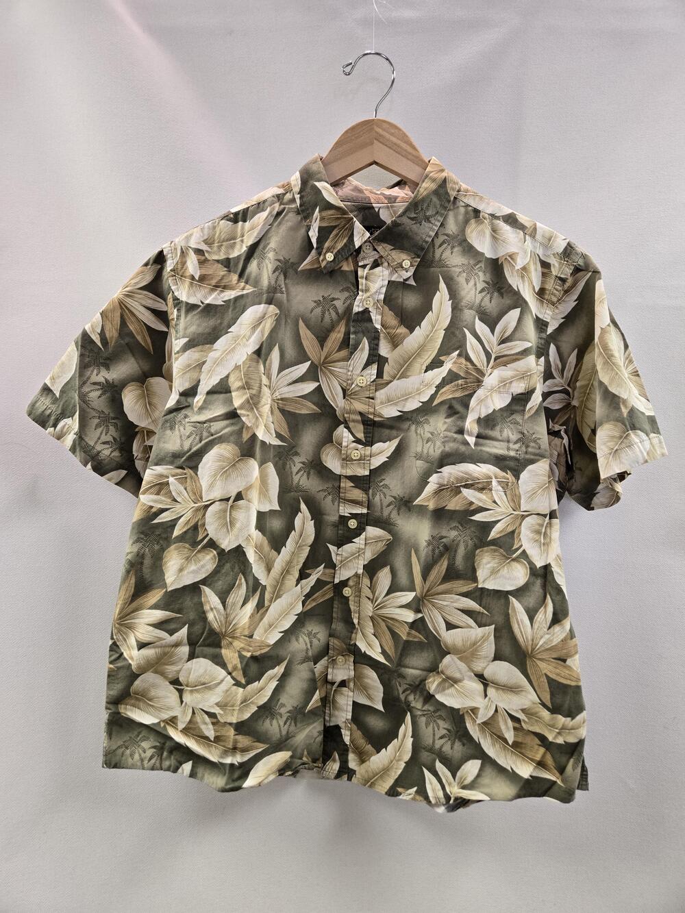David Taylor Collection Shirt Mens XL Green Beige Hawaiian Aloha Button Up